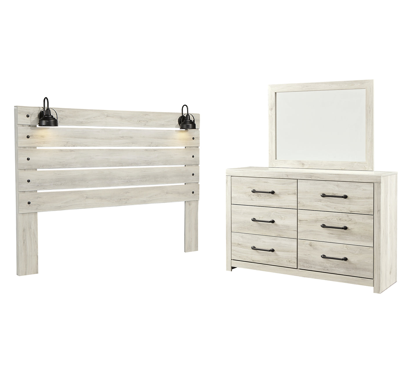 Cambeck  Panel Headboard With Mirrored Dresser