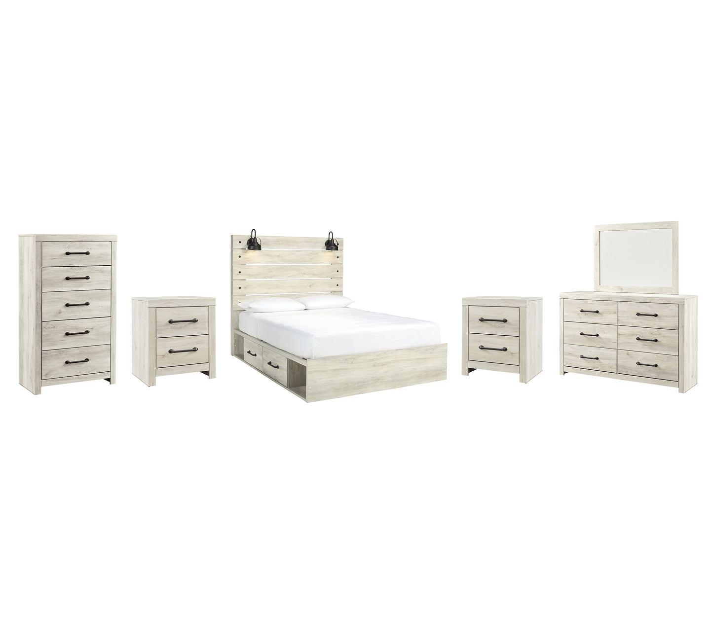 Cambeck  Panel Bed With 2 Storage Drawers With Mirrored Dresser, Chest And 2 Nightstands