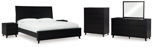 Danziar Queen Panel Bed with Mirrored Dresser, Chest and 2 Nightstands