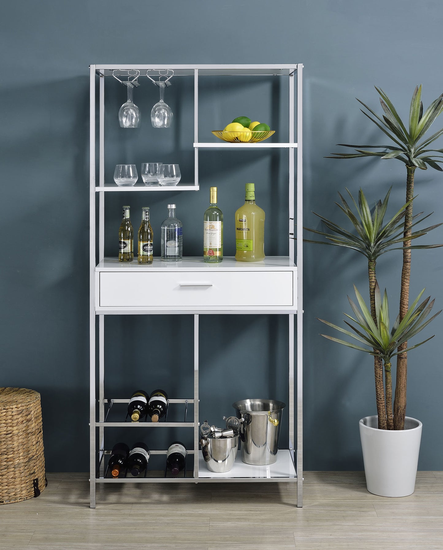 Figueroa 5-shelf LED Wine Storage Bar Cabinet White High Gloss