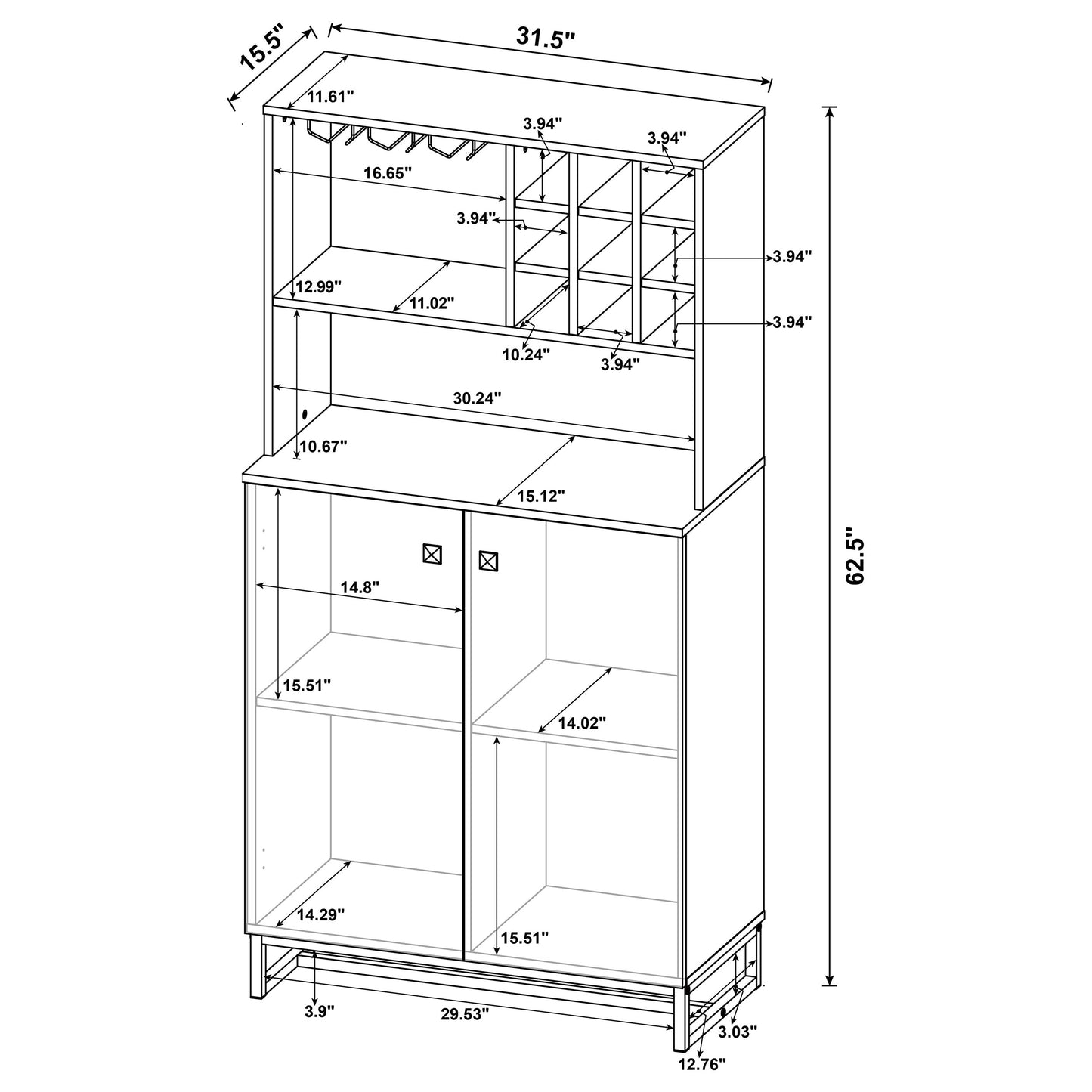 Mendoza 2-door Home Bar Cabinet Wine Storage Rustic Oak