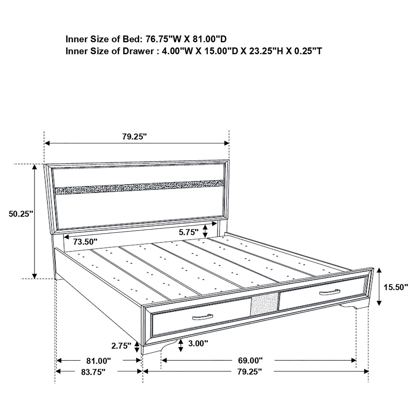 Miranda 51-inch Wood Eastern King Storage Panel Bed Black