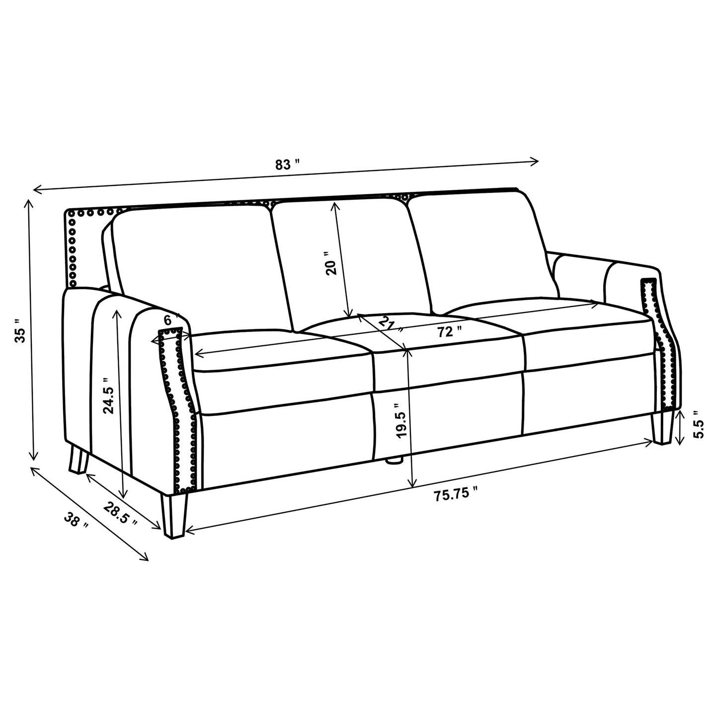 Leaton 3-piece Upholstered Recessed Arm Sofa Set Brown Sugar