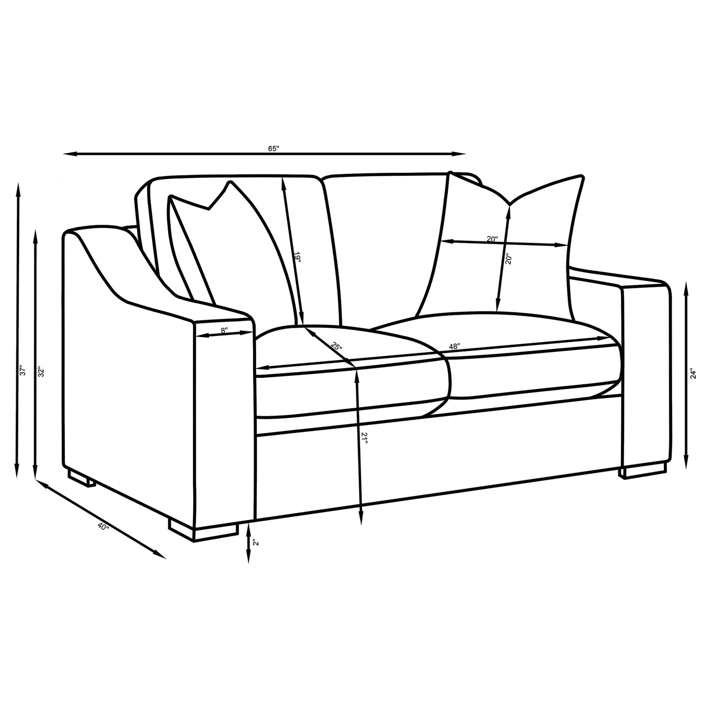 Ashlyn 2-piece Upholstered Sloped Arm Sofa Set White