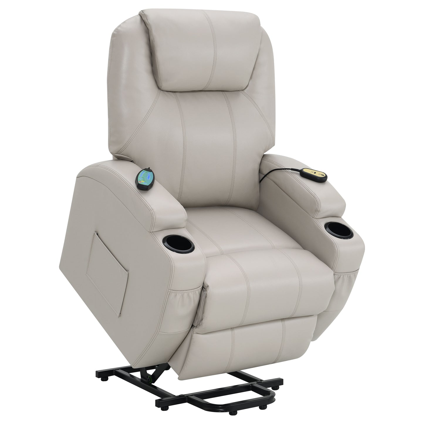 Sanger Upholstered Power Lift Massage Recliner Champagne