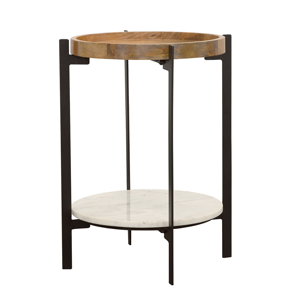 Adhvik Round End Side Table Marble Shelf Natural and Black