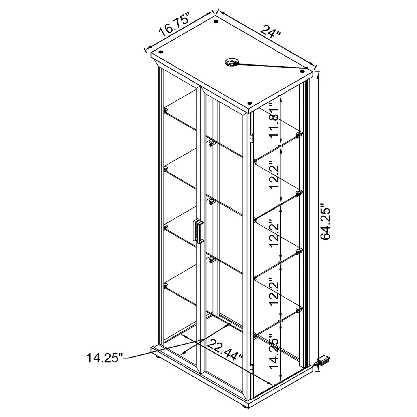 Aero 4-shelf Display Curio Cabinet with LED Lighting Black