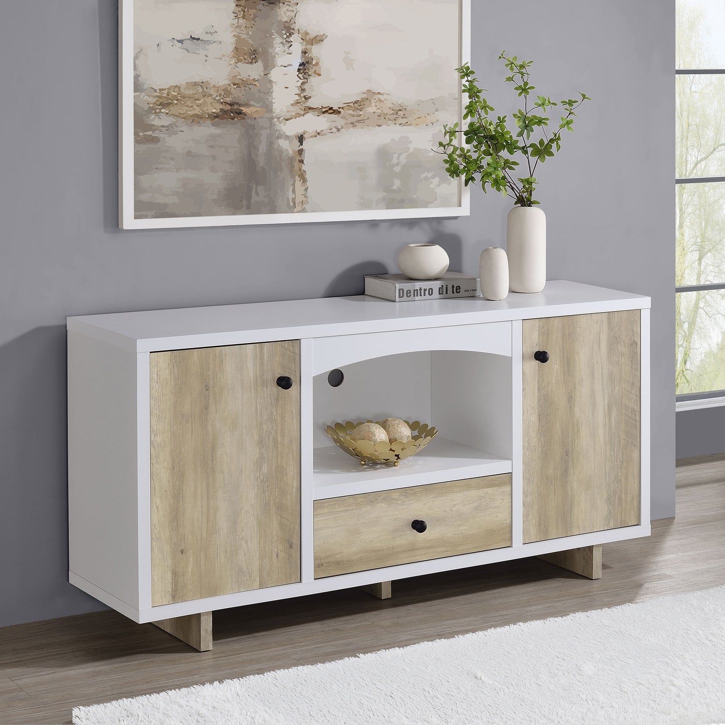 Dalton 2-door Storage Cabinet White and Distressed Pine