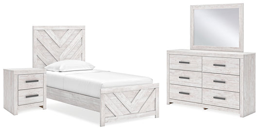 Cayboni Twin Panel Bed with Mirrored Dresser and Nightstand