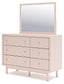 Wistenpine Full Upholstered Panel Bed with Mirrored Dresser, Chest and Nightstand