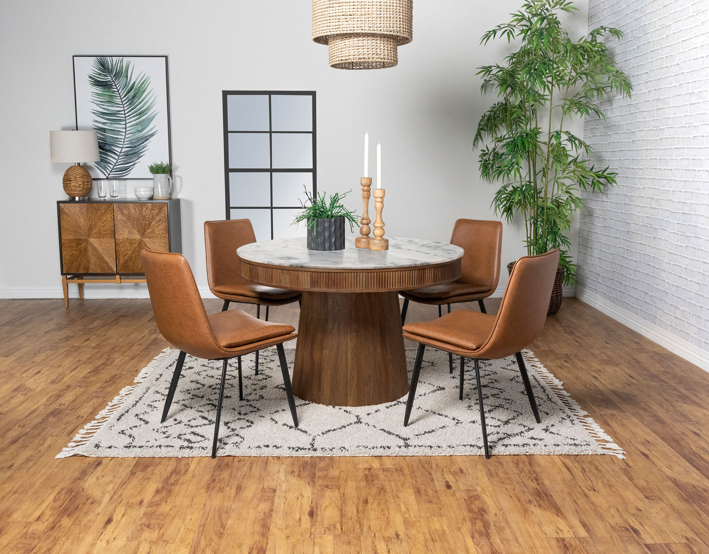 Ortega Round 46-inch Marble Top Wood Dining Table Natural