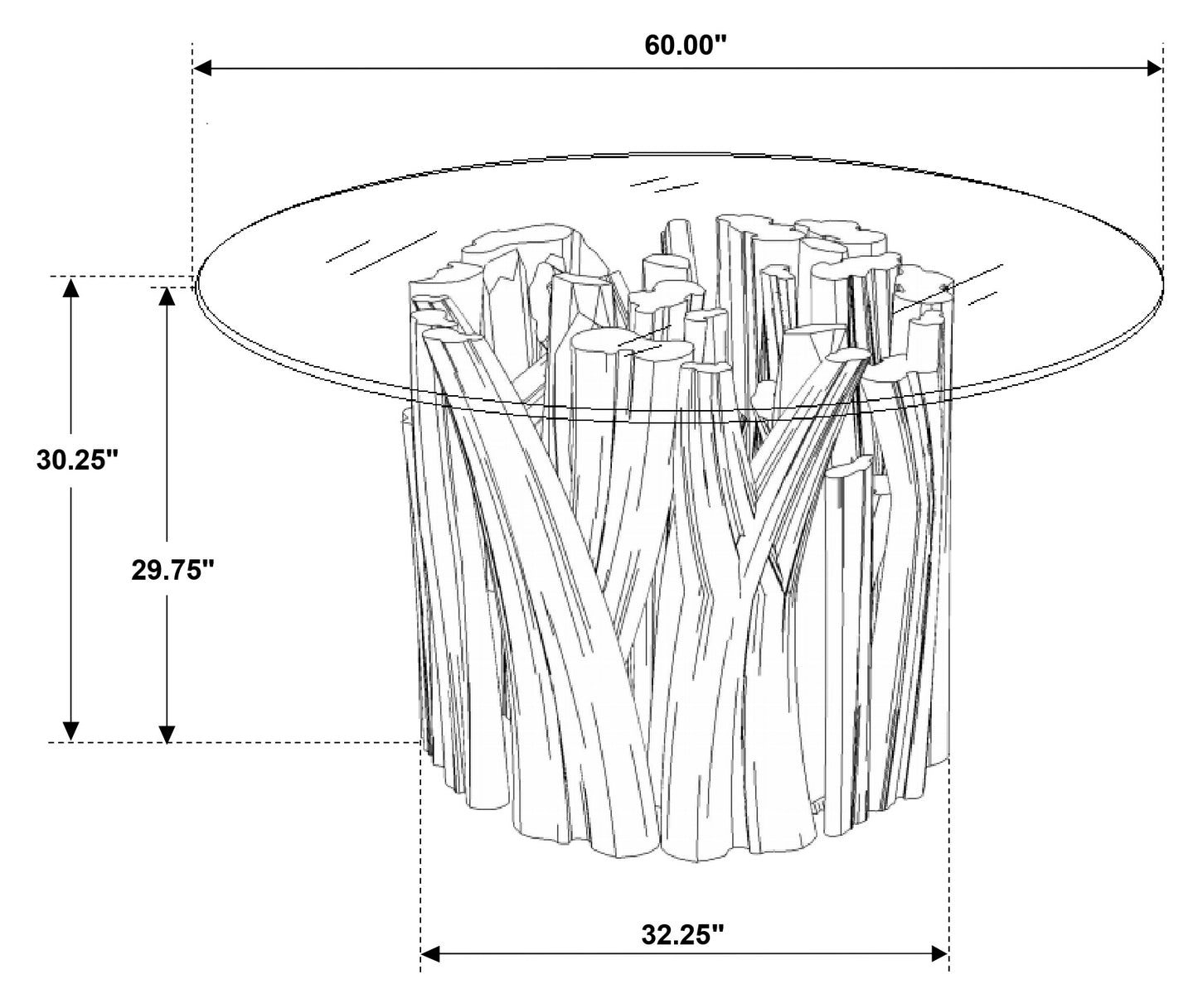 Asbury Round 60-inch Glass Top Dining Table Teak Brown