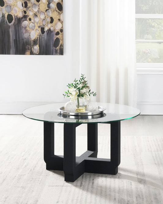 Acklin Round Clear Glass Top Coffee Table Black