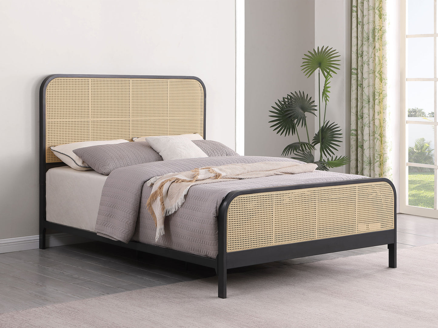 Lanewood Open Cane Webbing Metal Queen Bed Black