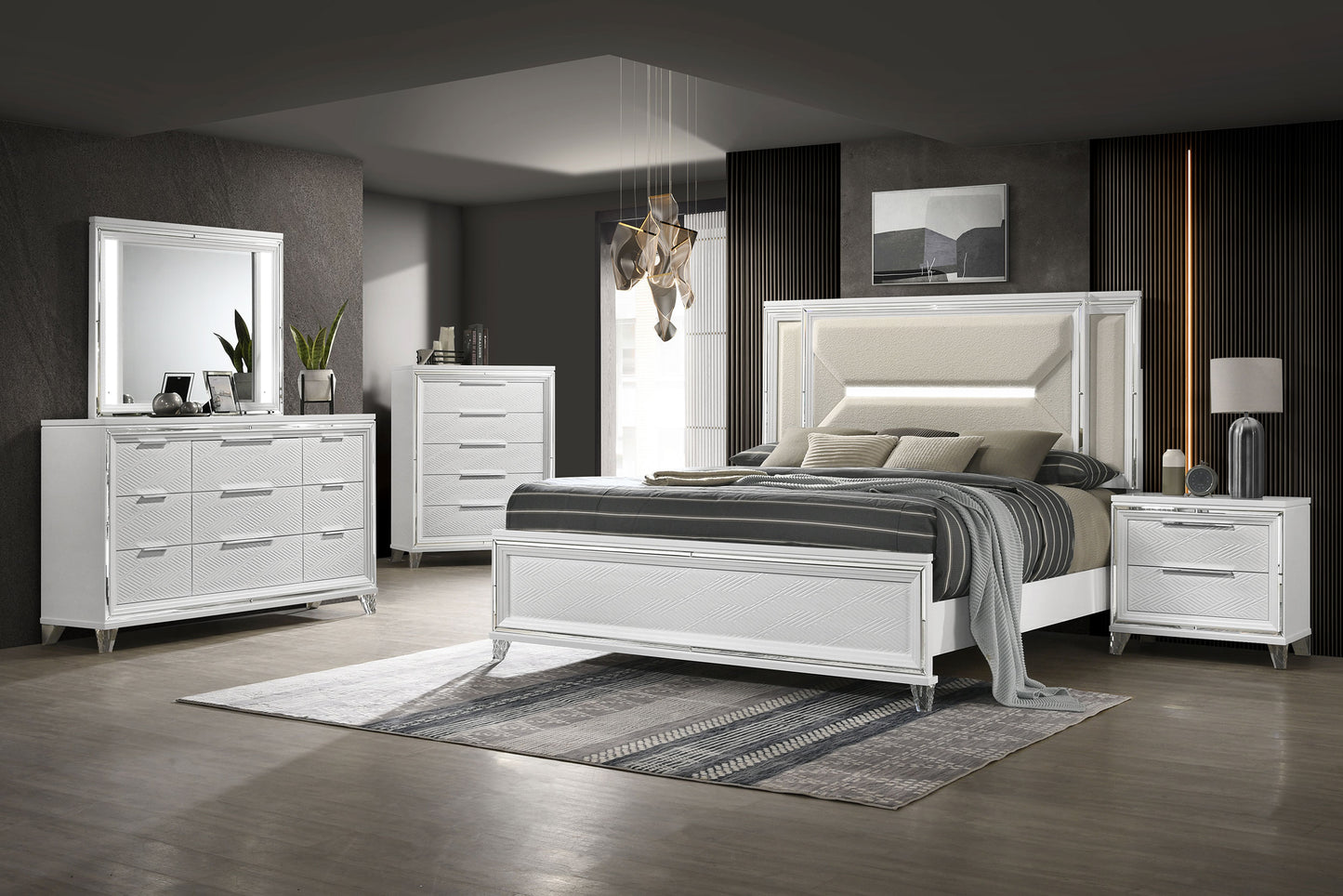 Marmore 9-drawer Dresser and LED Mirror White