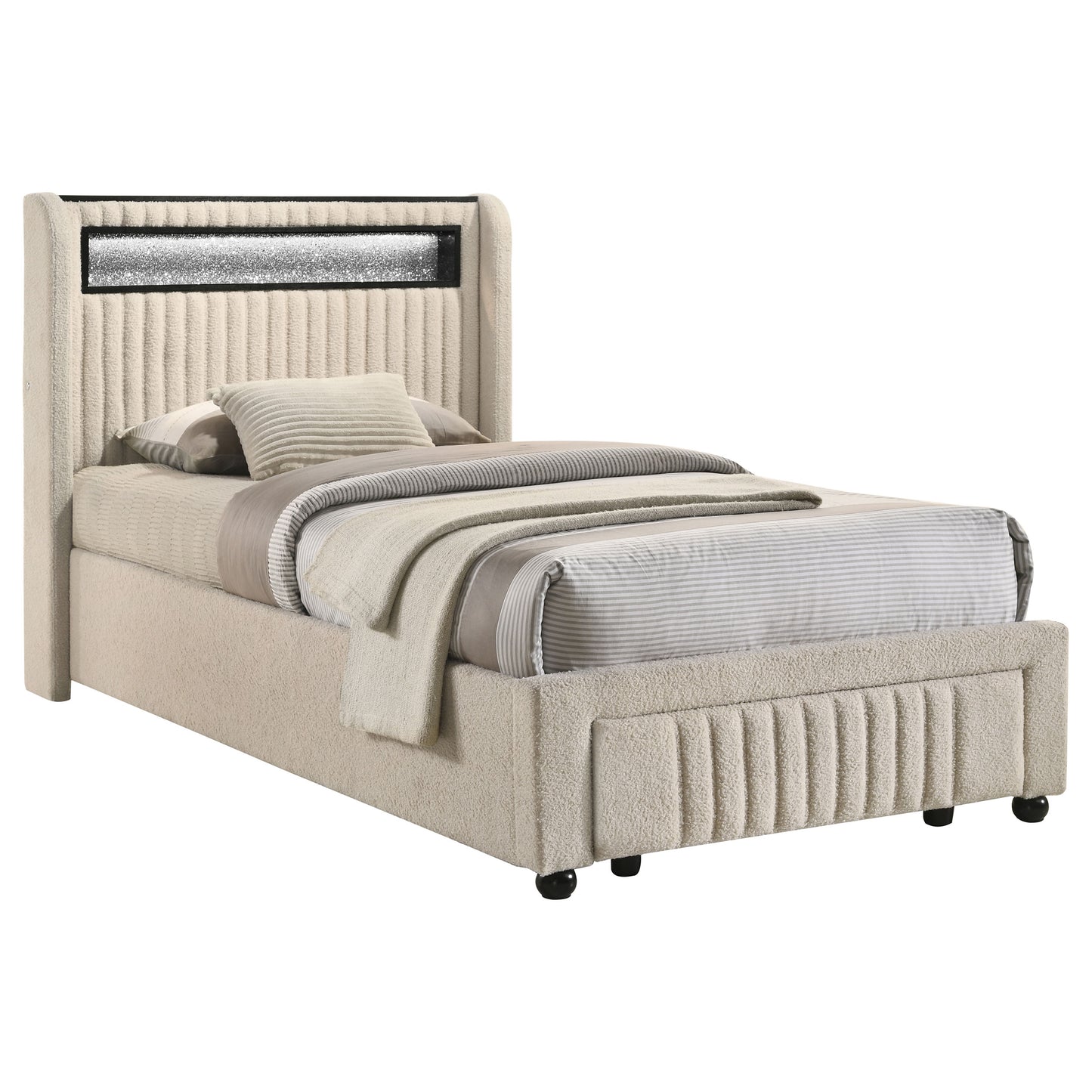 Madison Upholstered LED Twin Storage Platform Bed Cream