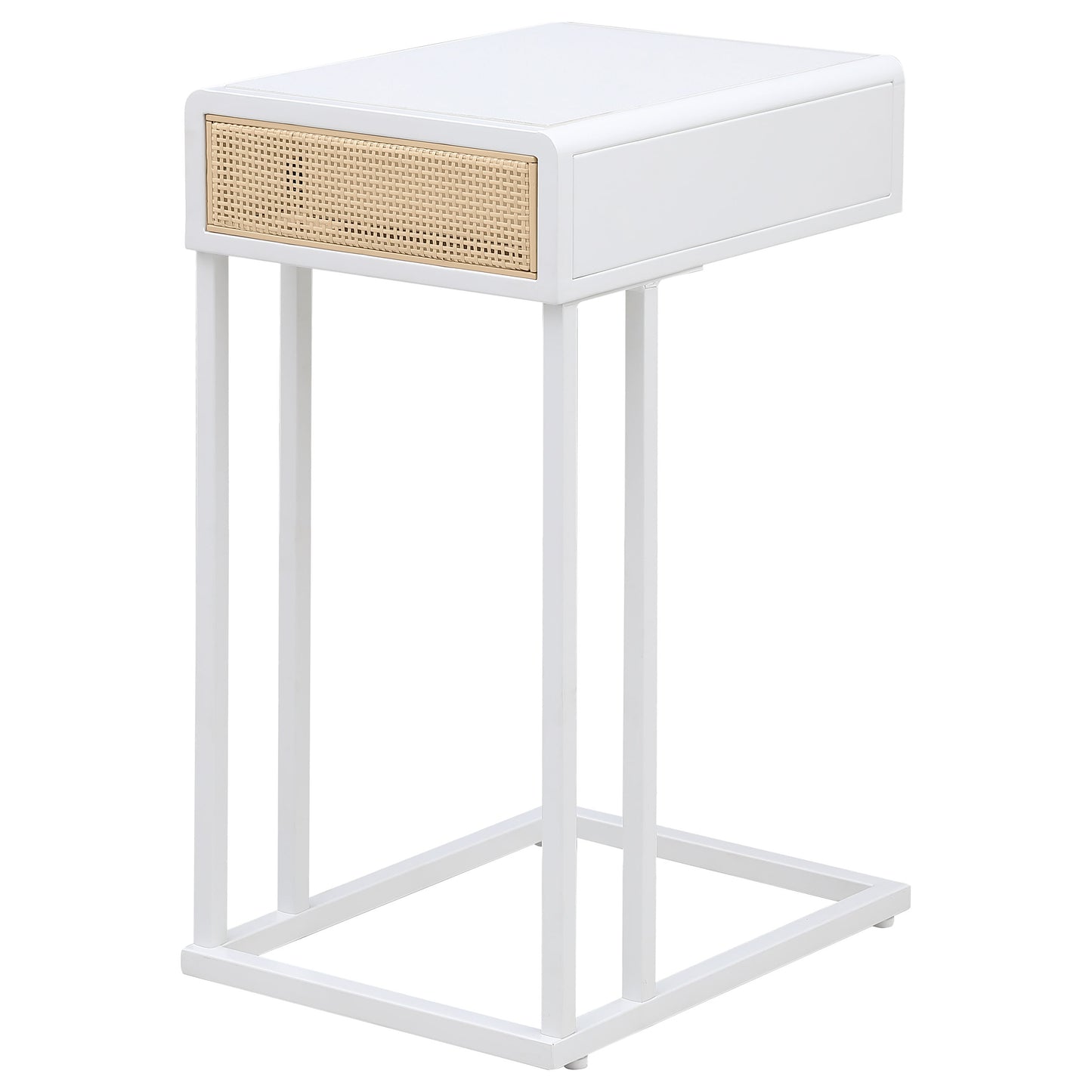 Amherst 1-drawer Radio Weave Cane Metal Side Table White