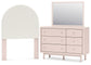 Wistenpine Twin Upholstered Panel Headboard with Mirrored Dresser