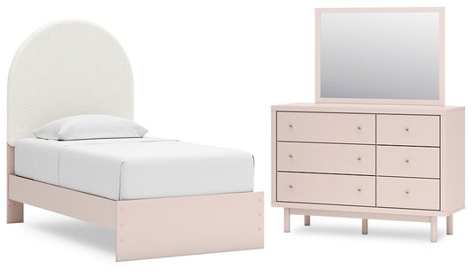 Wistenpine Twin Upholstered Panel Bed with Mirrored Dresser