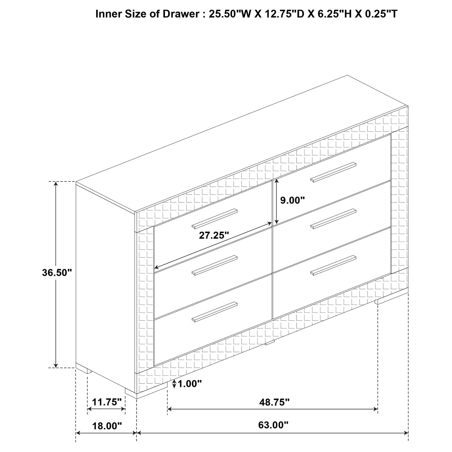 Ives 6-drawer Dresser Cabinet White High Gloss