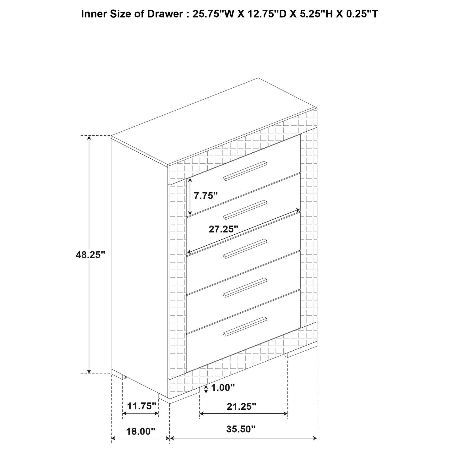 Ives 5-drawer Bedroom Chest of Drawers Grey High Gloss