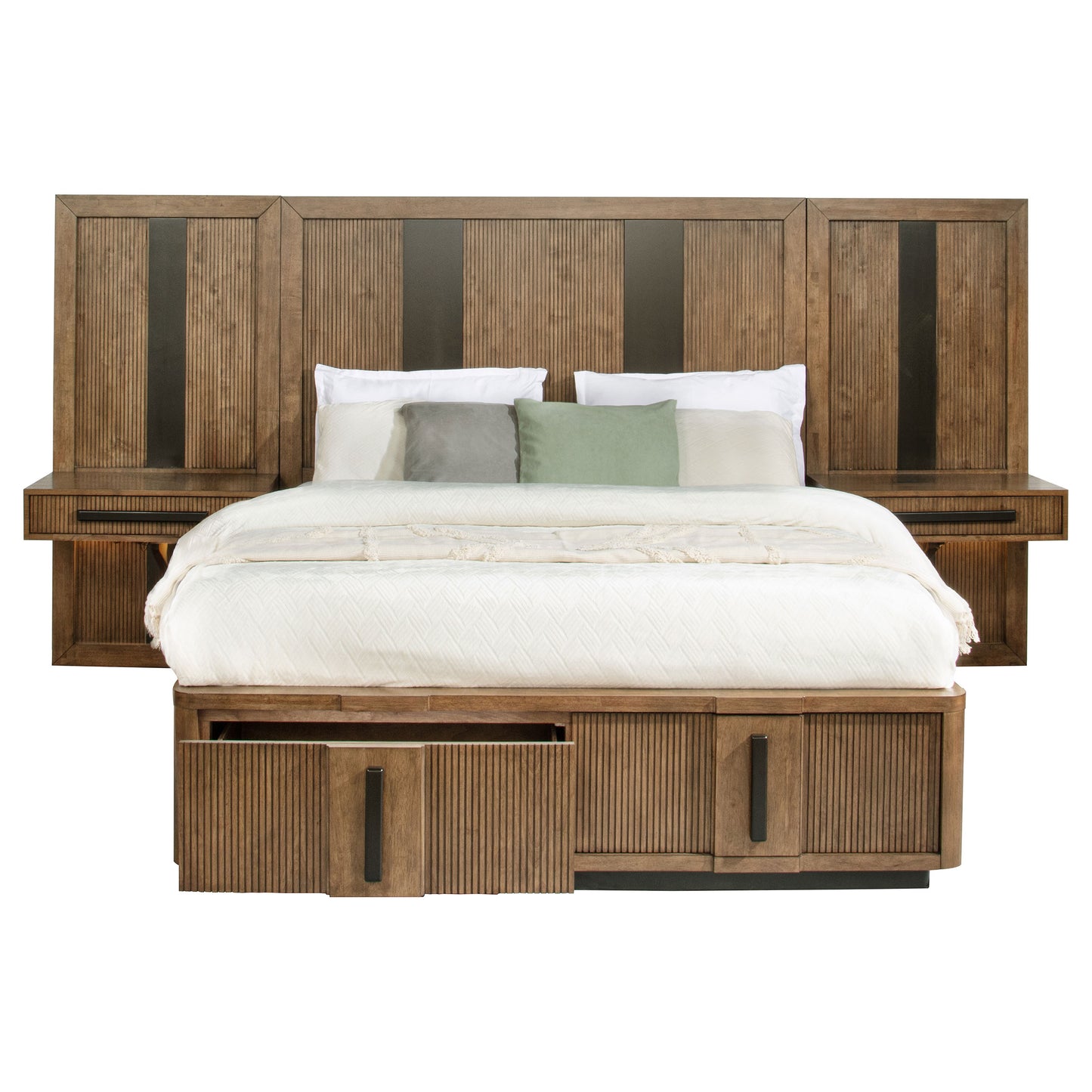 Terrace California King Wall Panel Storage Bed Ash Brown