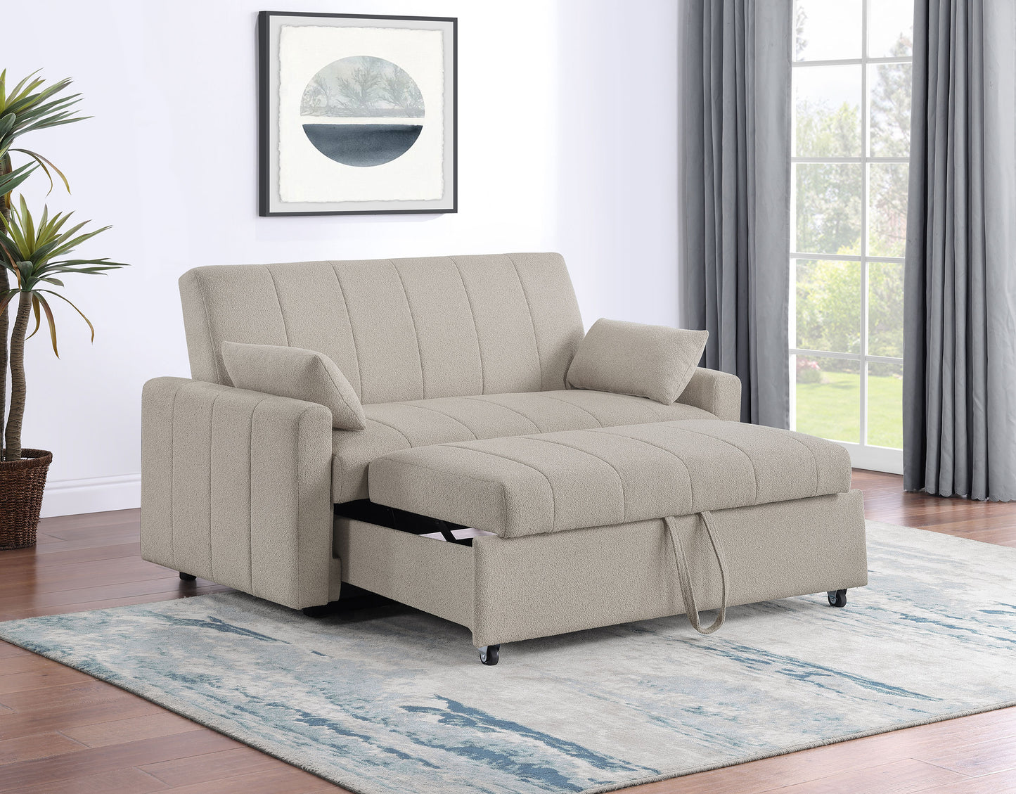 Portland Boucle Upholstered Sleeper Sofa Bed Latte