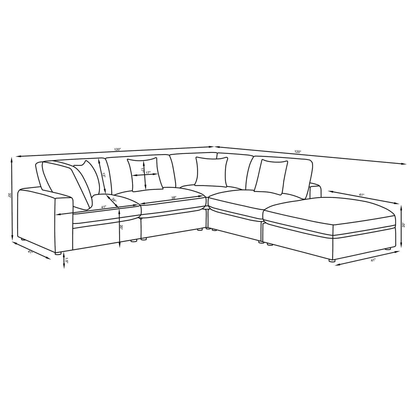 Serene 5-piece Upholstered Modular Sectional Sofa Beige