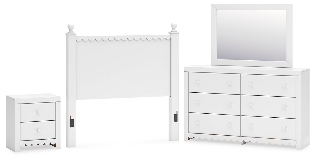 Mollviney Full Panel Headboard with Mirrored Dresser and Nightstand