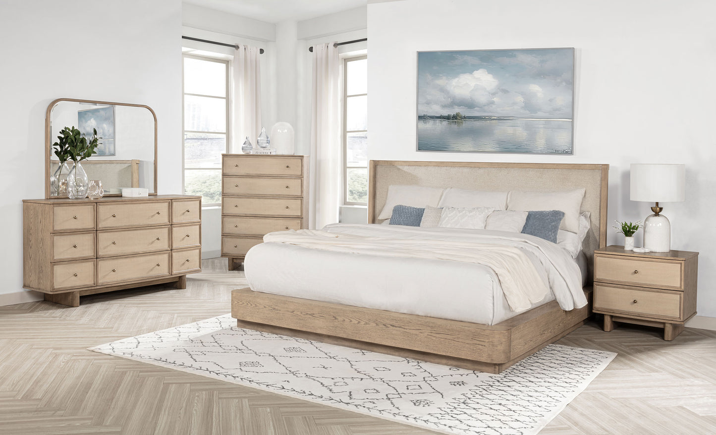 Kailani 49-inch Queen Wingback Bed Beige Oak