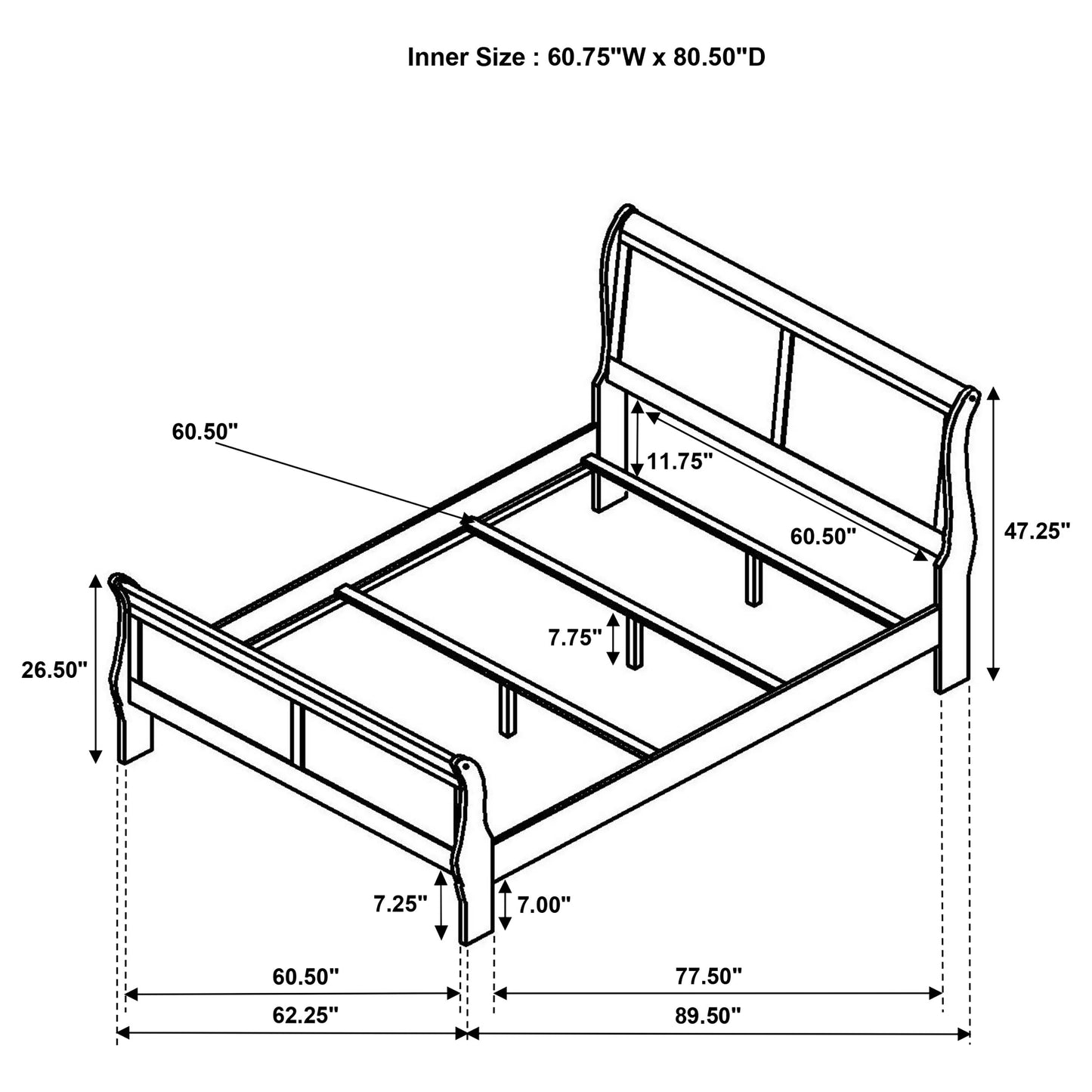 Louis Philippe 47-inch Queen Sleigh Panel Bed White