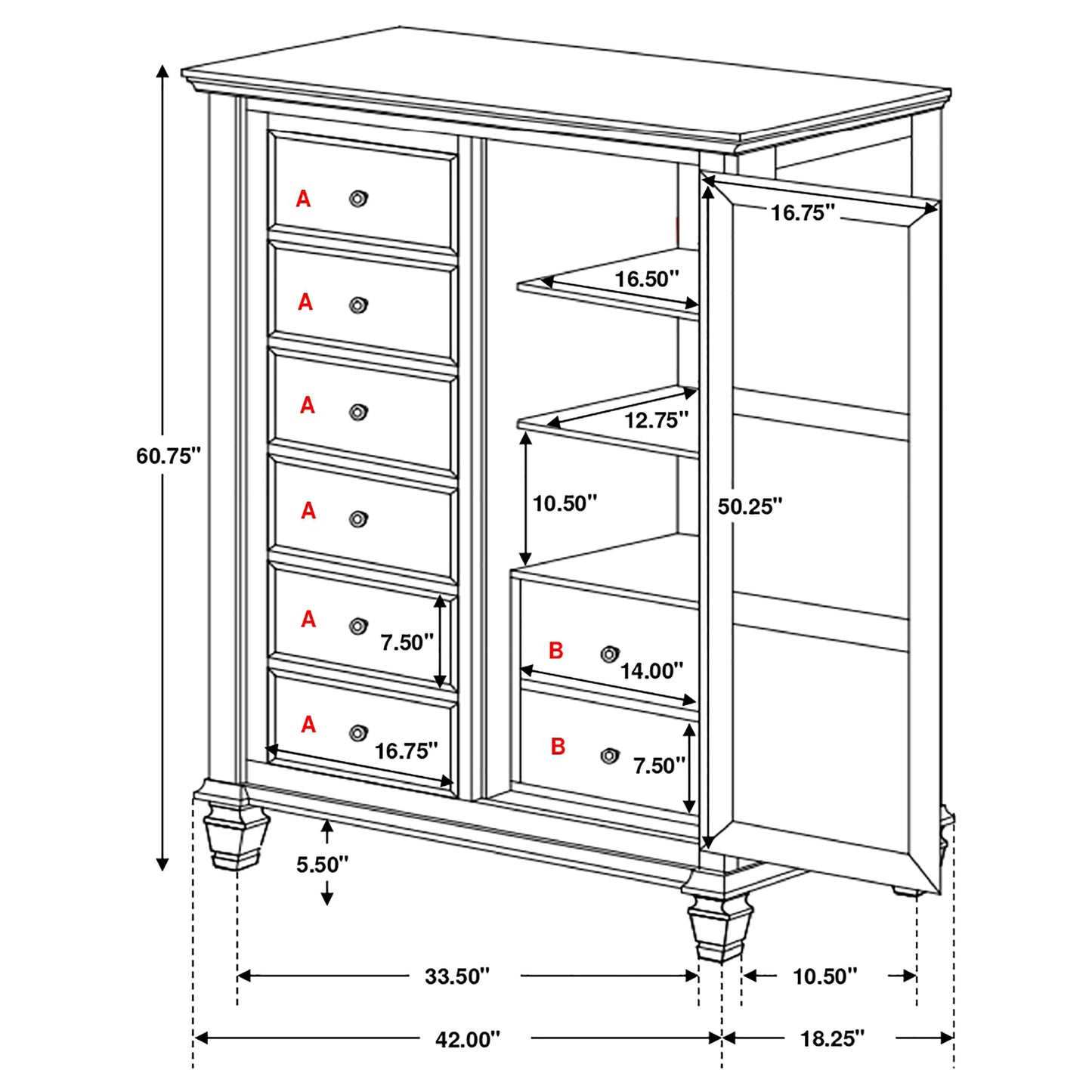 Sandy Beach 8-drawer Door Chest Cream White