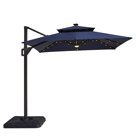 Xico - 8 Ft Square Umbrella w/ Double Top w/ LED Light + 37" Large Base