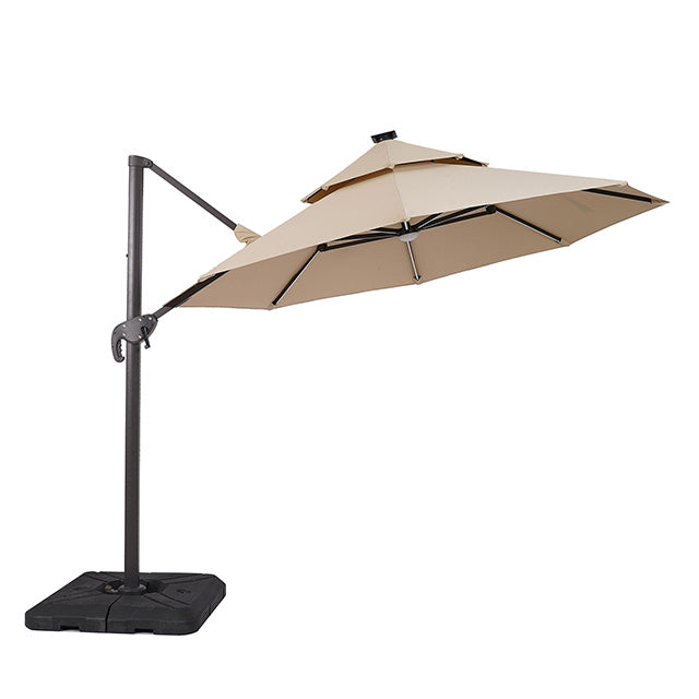 Fera - 10 Ft Round Umbrella w/ LED Bulb + 37" Large Base