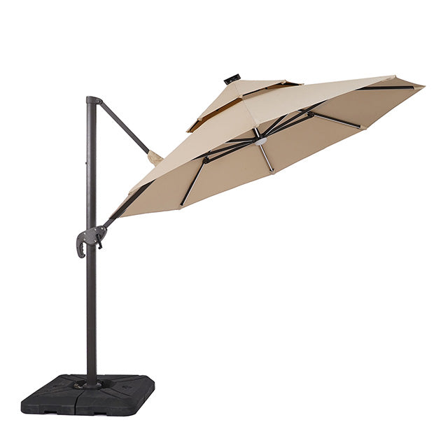 Fera - 10 Ft Round Umbrella w/ LED Bulb + 37" Large Base