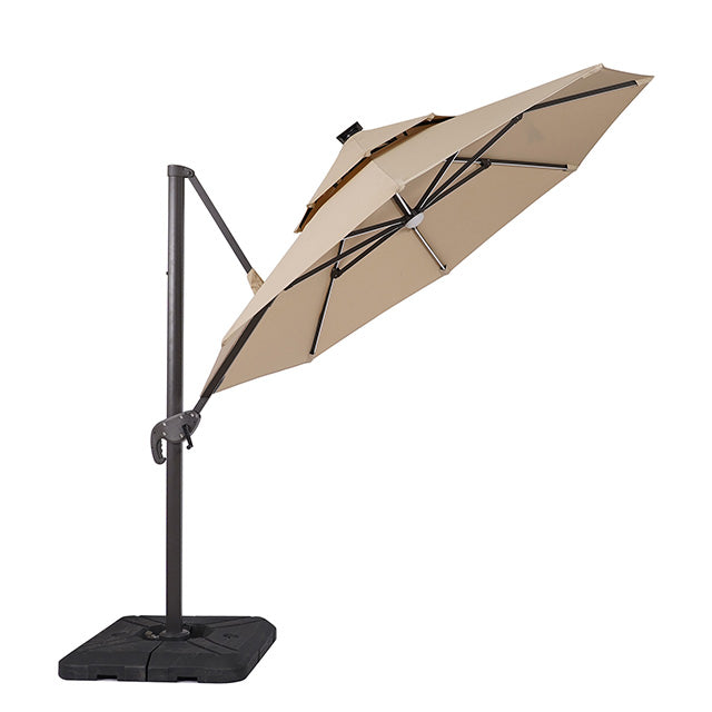 Fera - 10 Ft Round Umbrella w/ LED Bulb + 37" Large Base