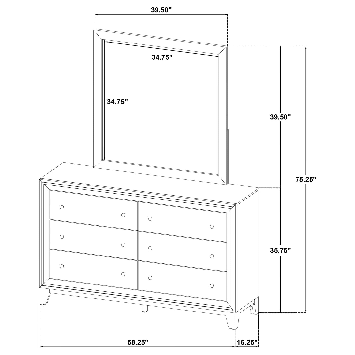 Welsley 6-drawer Dresser and Mirror Walnut