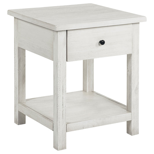 Payne 1-drawer Wood End Table with Shelf Distressed White