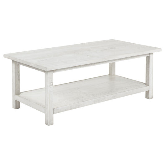 Payne Wood Coffee Table with Shelf Distressed White