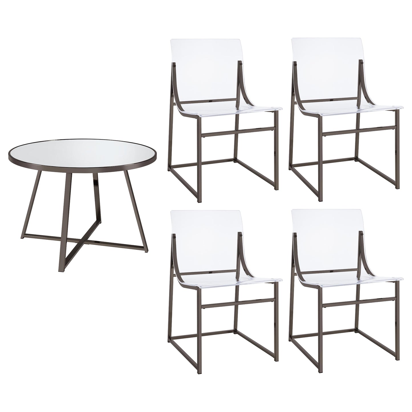 Jillian 5-piece Round Mirror Top Dining Set Black Nickel