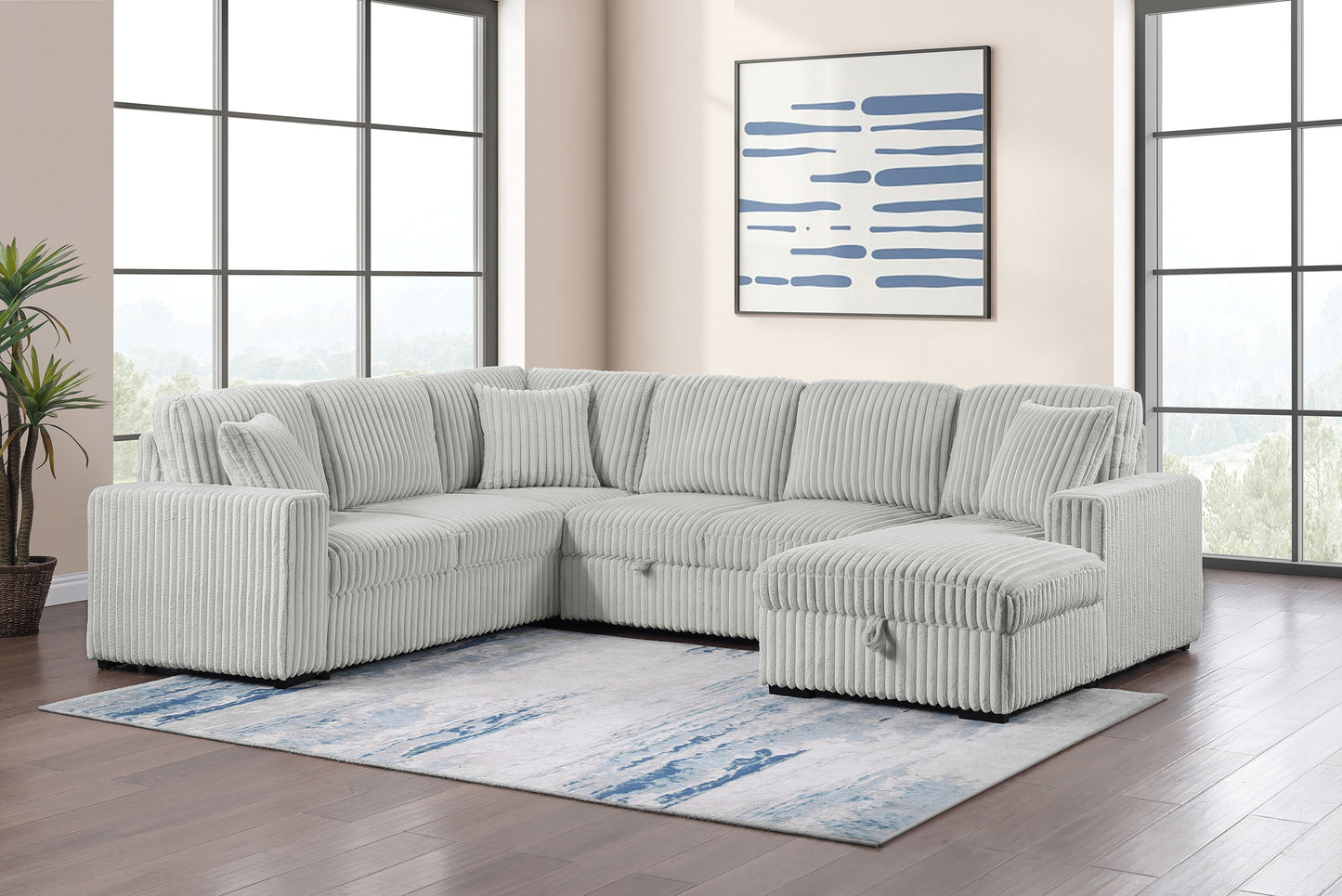 Devonshire Sleeper Sectional Sofa Storage Chaise Grey