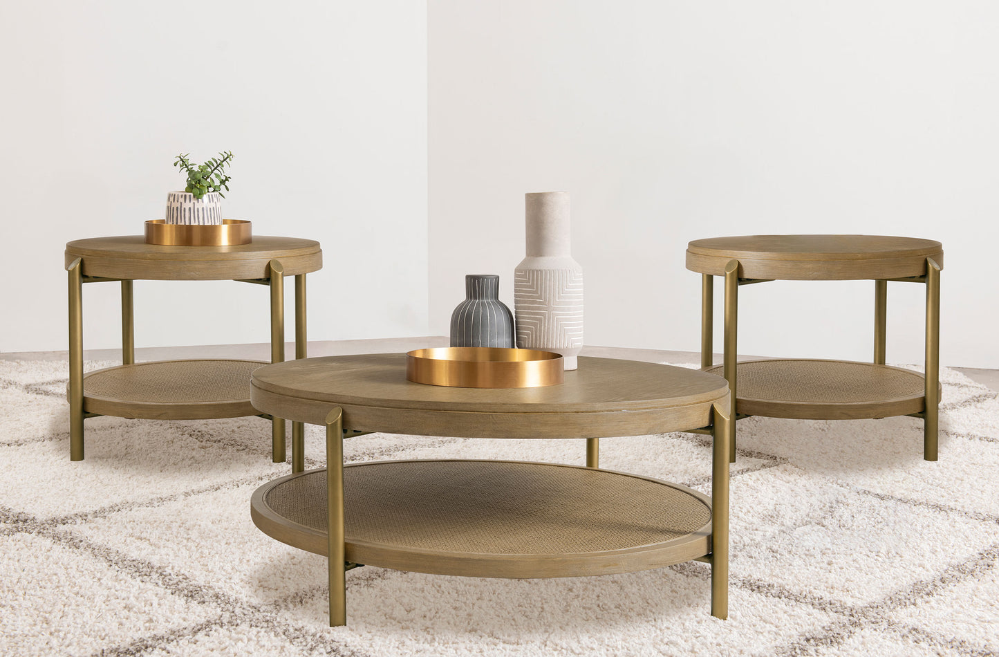 Arini 3-piece Round Coffee and End Table Set Sand Wash