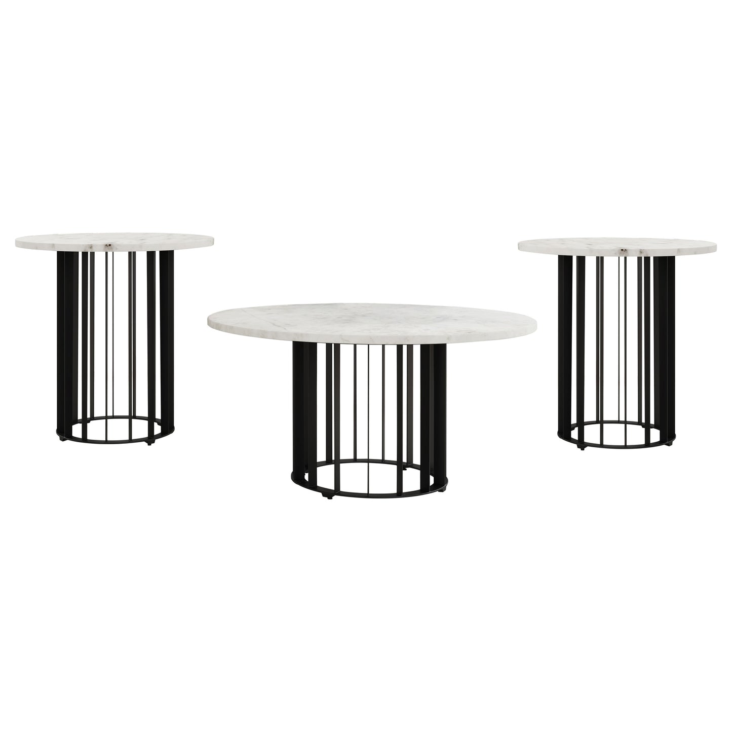 Haven 3-piece Round Marble Coffee and End Table Set Black