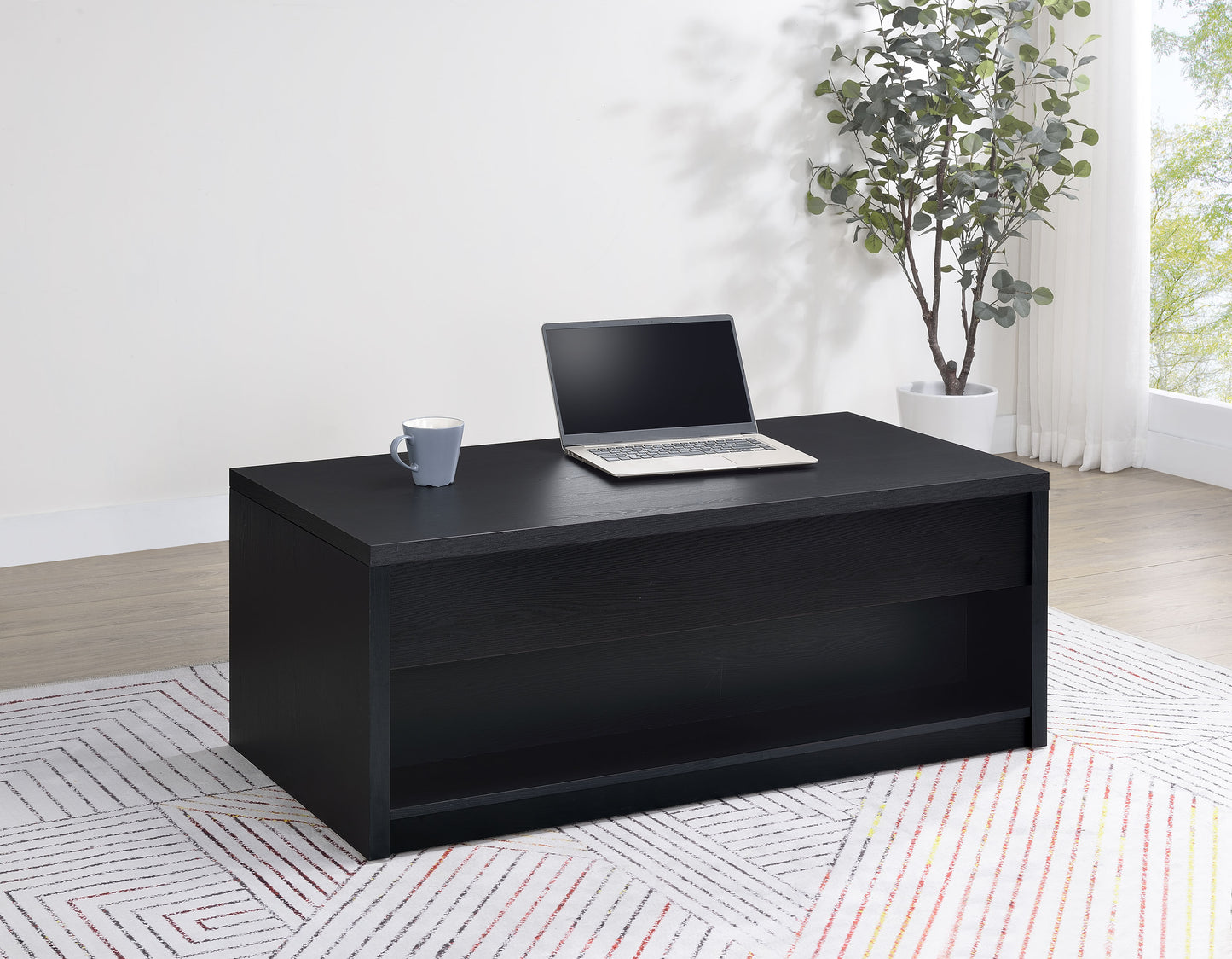 Knapp Lift Top Cocktail Coffee Table with Dual Drawers Black