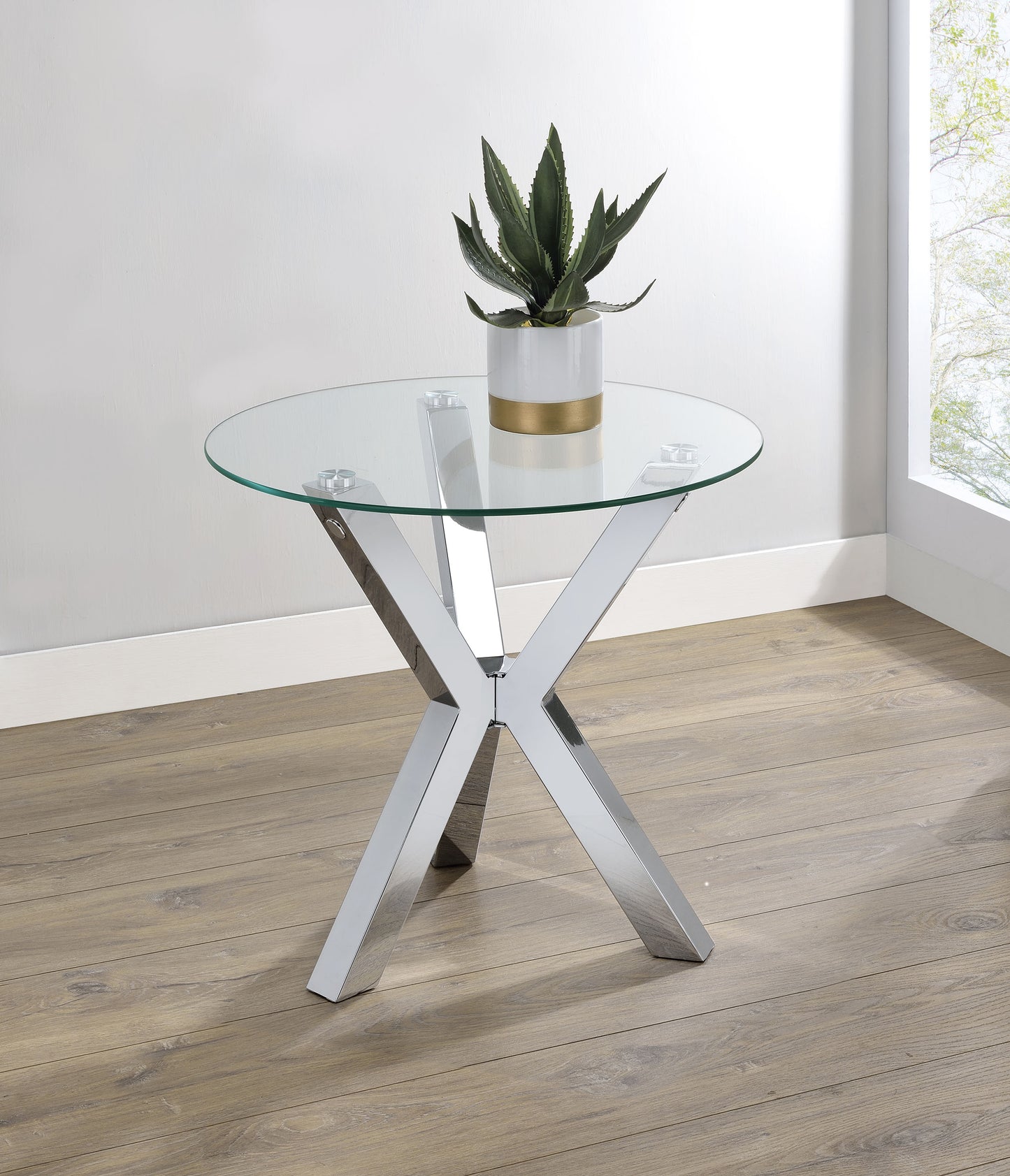 Kenzie Round Tempered Glass Top End Side Table Chrome