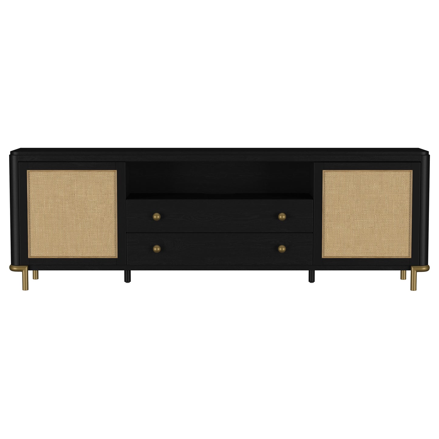 Arini Rattan Cane 2-door TV Stand Media Console Black