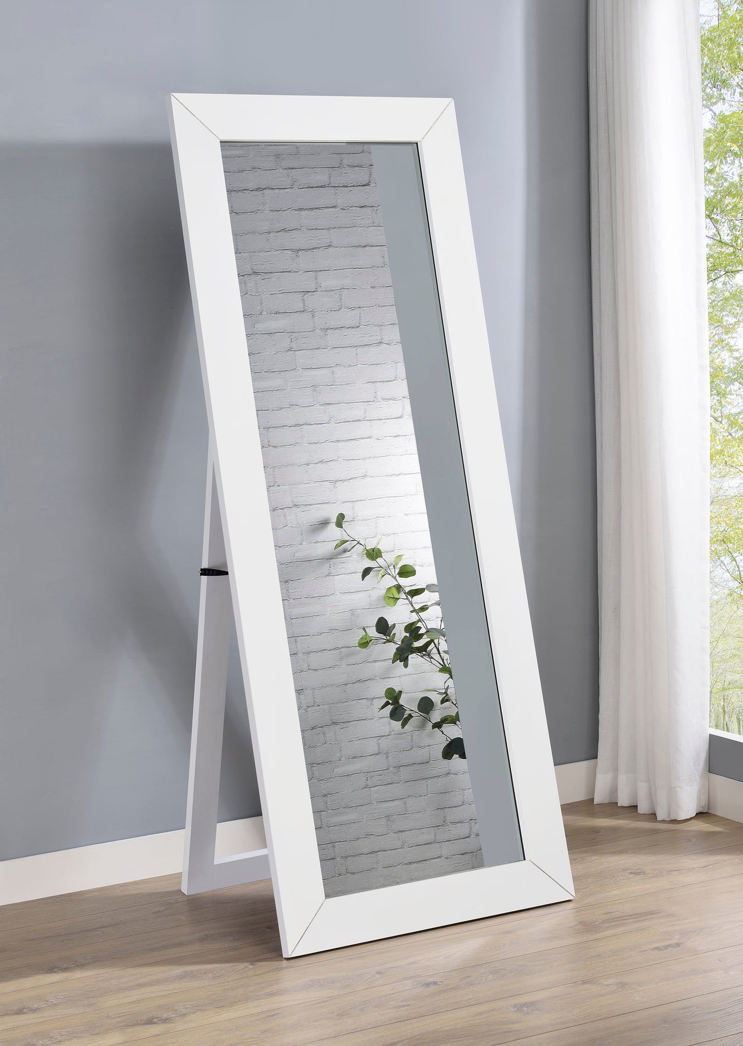 Cadence Tempered Glass Full Length Standing Mirror White High Gloss