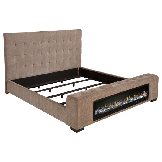 Senna Upholstered Eastern King Audio Fireplace Bed Brown