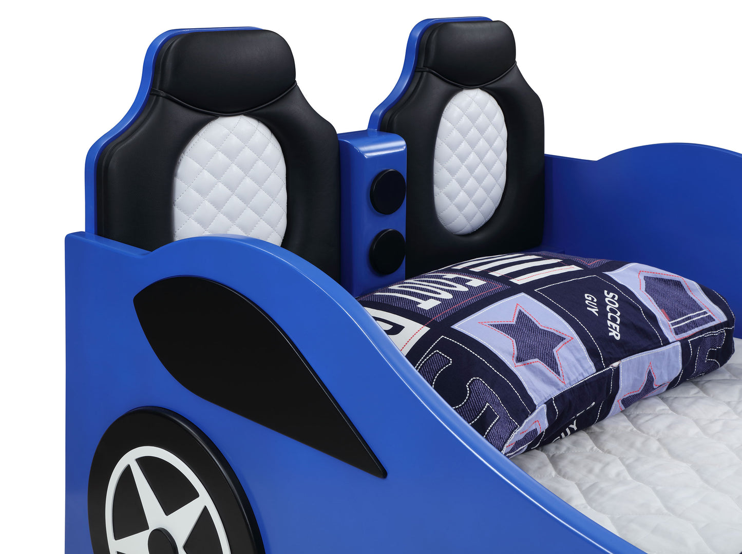 Cruiser Wood Twin LED Race Car Bed and 7-inch Mattress Blue