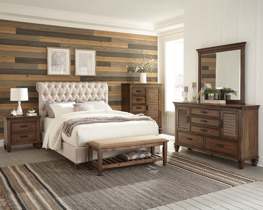 Devon 4-piece Full Bedroom Set Beige and Burnished Oak